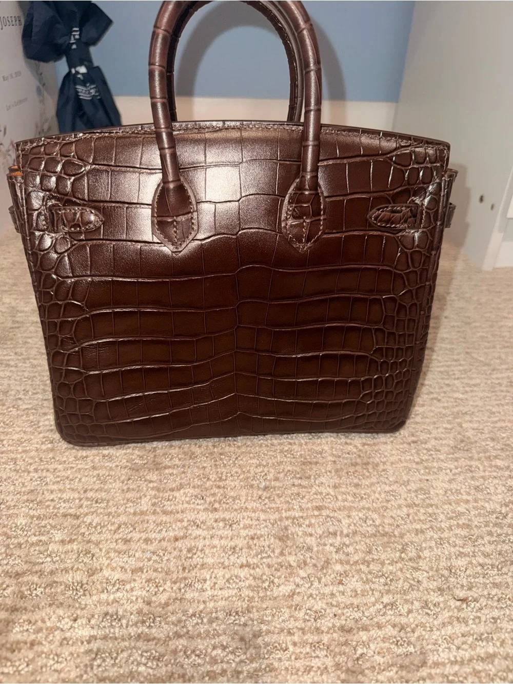 Brown Croc-Embossed Satchel-  25cm